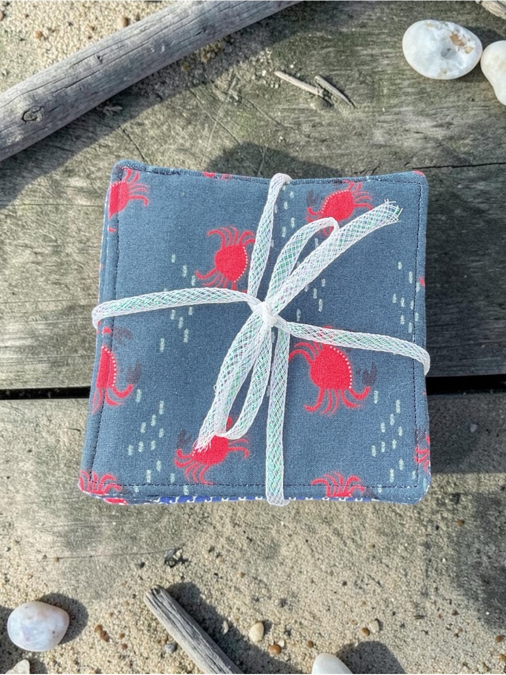 Nautical Crab Print Fabric Coasters - Blue and Red